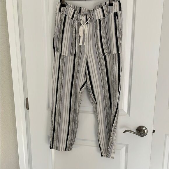 Juniper + Lime Striped Linen Blend Oversized Comfy Drawstring waist Pants Sz M - Picture 1 of 7